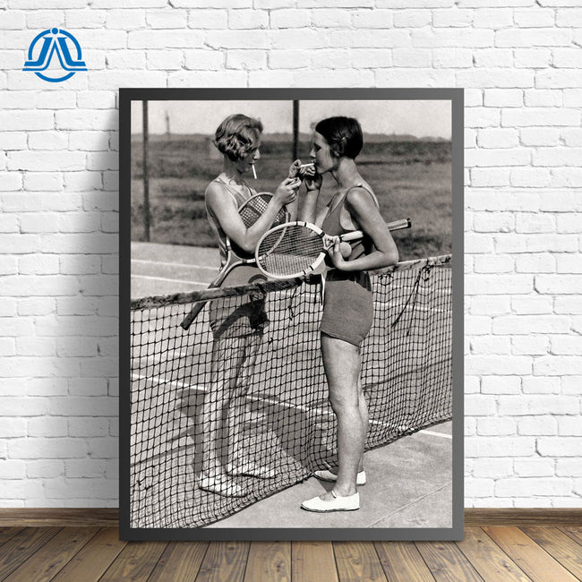 Vintage Tennis Photo Women Smoking Cigarettes Print Players Smoker Gift Black and White Photography Cool Wall Decor Poster Print