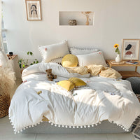 White Pom Bedding Set