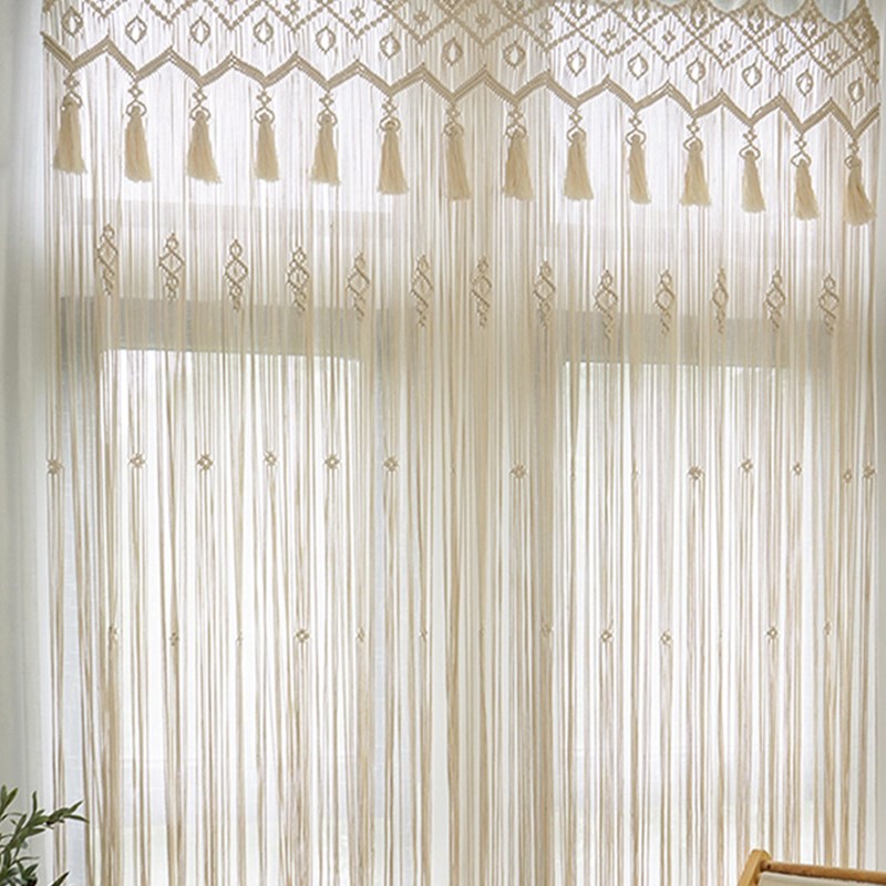 White Macrame Curtain with Tassel