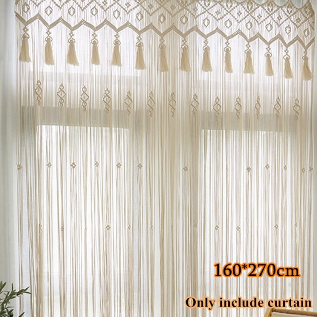 White Macrame Curtain with Tassel