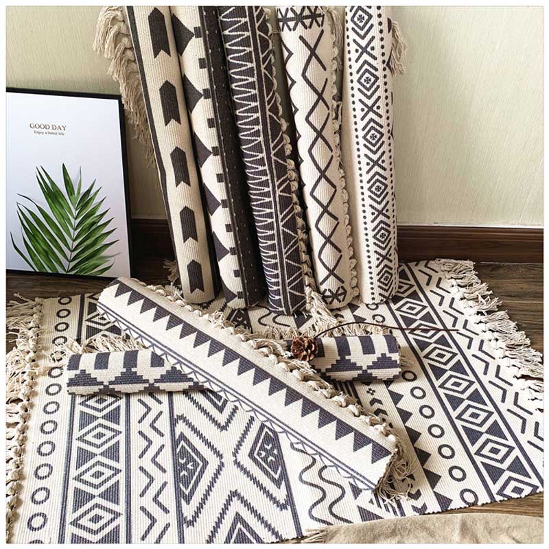 Tan Geo Tassel Rug