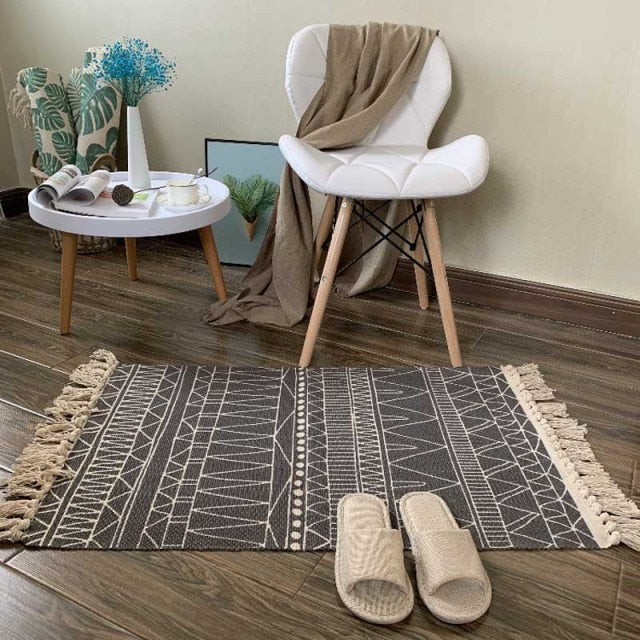 Tan Geo Tassel Rug