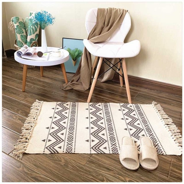 Tan Geo Tassel Rug